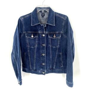 Gap Womens Stretch Denim Jean Trucker Jacket Y2K Blue Button‎ Front Size S
